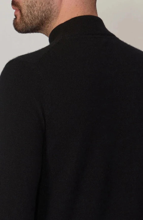 Mens Lightweight Merino Cashmere Mock Turtle Neck Jumper Black