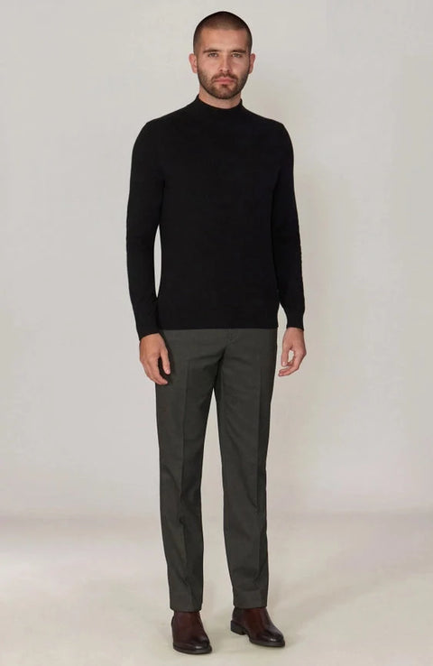 Mens Lightweight Merino Cashmere Mock Turtle Neck Jumper Black