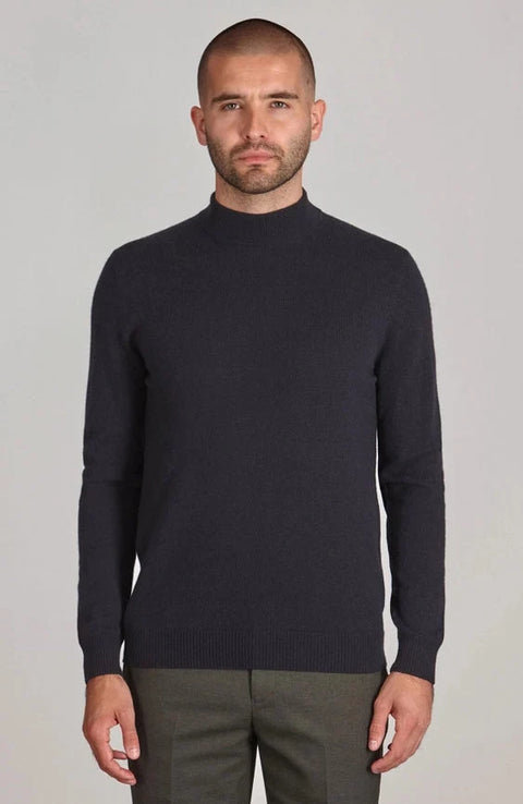 Mens Lightweight Merino Cashmere Mock Turtle Neck Jumper Submarine Navy