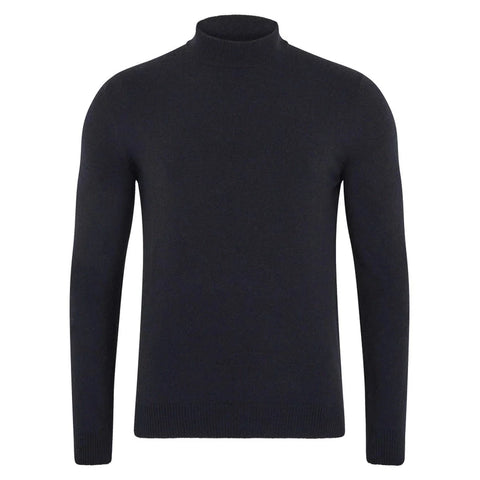 Mens Lightweight Merino Cashmere Mock Turtle Neck Jumper Submarine Navy