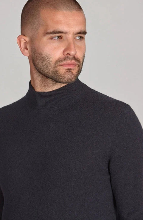 Mens Lightweight Merino Cashmere Mock Turtle Neck Jumper Submarine Navy