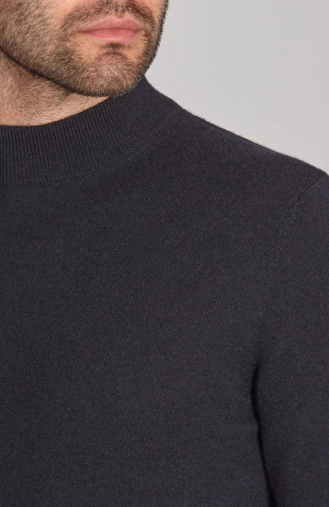 Mens Lightweight Merino Cashmere Mock Turtle Neck Jumper Submarine Navy