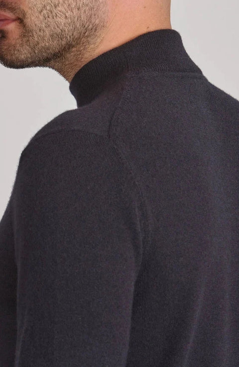 Mens Lightweight Merino Cashmere Mock Turtle Neck Jumper Submarine Navy