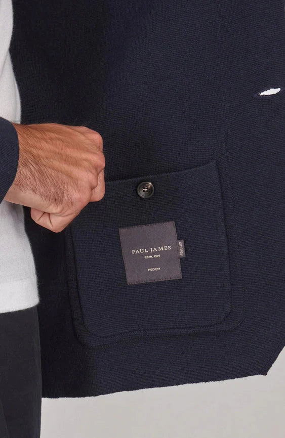 Mens Lightweight Organic Cotton Linen Knitted Blazer Navy and Black