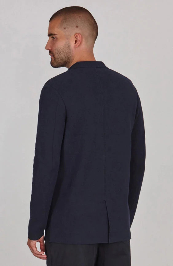 Mens Lightweight Organic Cotton Linen Knitted Blazer Navy and Black