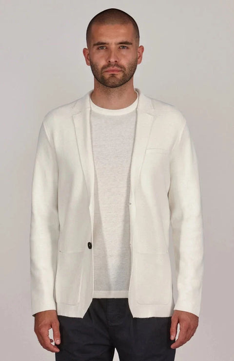 Mens Lightweight Organic Cotton Linen Knitted Blazer  Off White