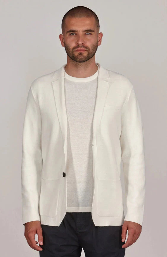 Mens Lightweight Organic Cotton Linen Knitted Blazer  Off White
