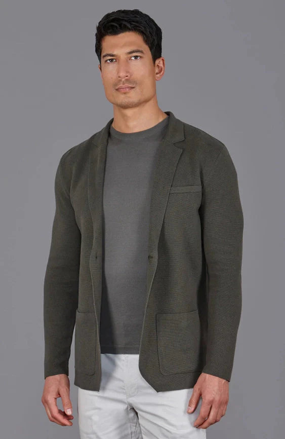 Mens Lightweight Organic Cotton Linen Knitted Blazer Olive