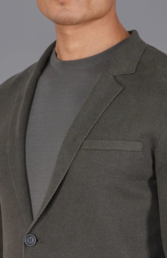 Mens Lightweight Organic Cotton Linen Knitted Blazer Olive