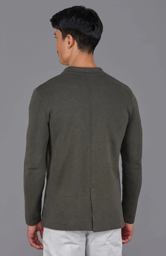 Mens Lightweight Organic Cotton Linen Knitted Blazer Olive