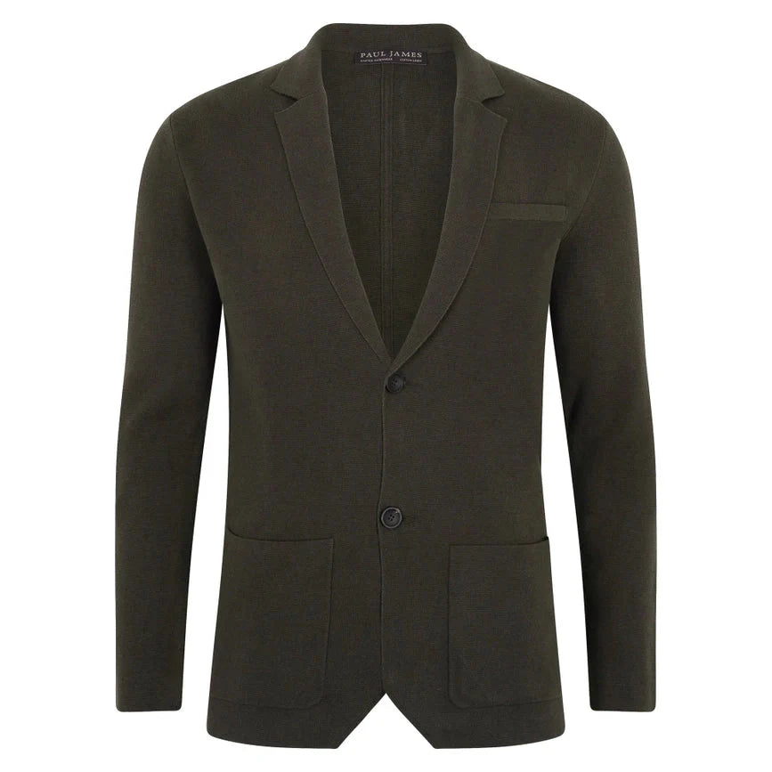 Mens Lightweight Organic Cotton Linen Knitted Blazer Olive