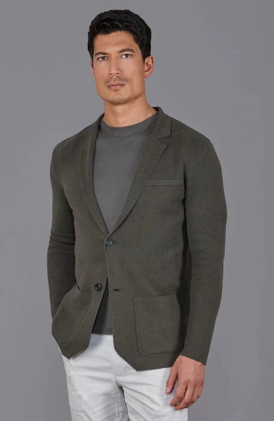 Mens Lightweight Organic Cotton Linen Knitted Blazer Olive