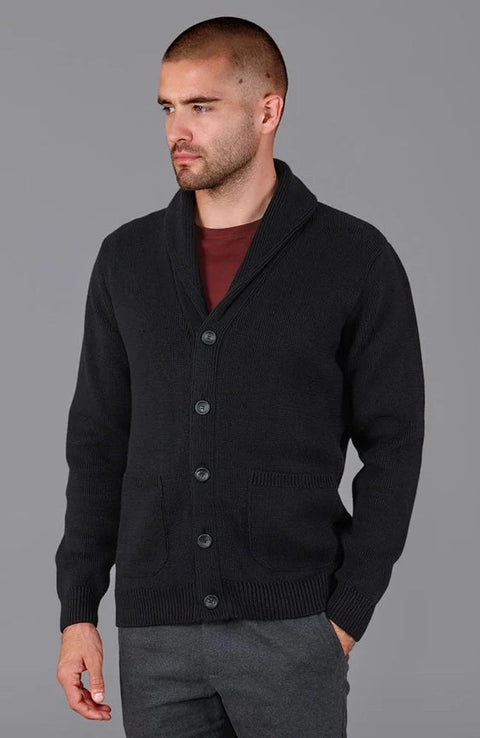 Mens Midweight 100% Cotton Shawl Collar Cardigan Black