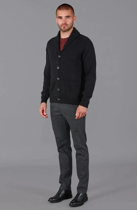 Mens Midweight 100% Cotton Shawl Collar Cardigan Black