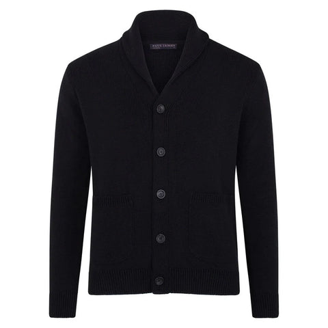 Mens Midweight 100% Cotton Shawl Collar Cardigan Black