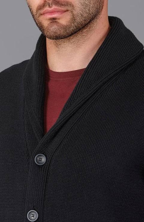 Mens Midweight 100% Cotton Shawl Collar Cardigan Black