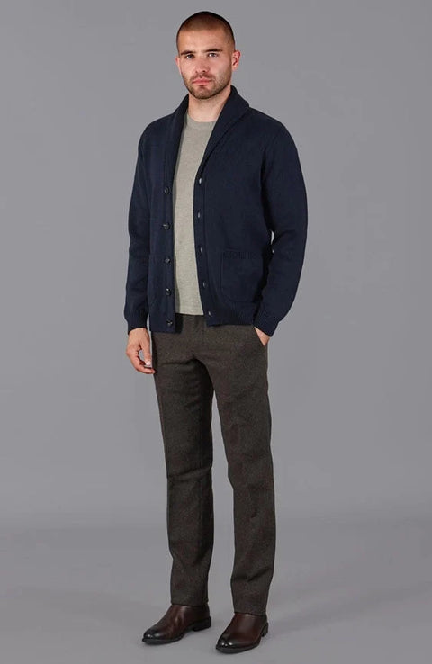 Mens Midweight 100% Cotton Shawl Collar Cardigan Navy