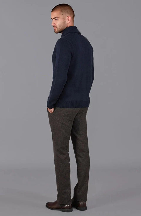 Mens Midweight 100% Cotton Shawl Collar Cardigan Navy