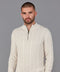 Mens Midweight Cotton Cable Zip Neck Jumper Ecru