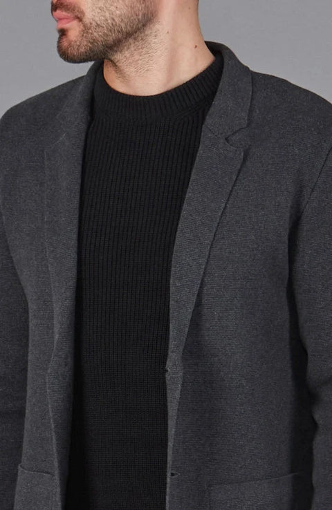Mens Midweight Cotton Deconstructed Knitted Blazer Anthracite Grey