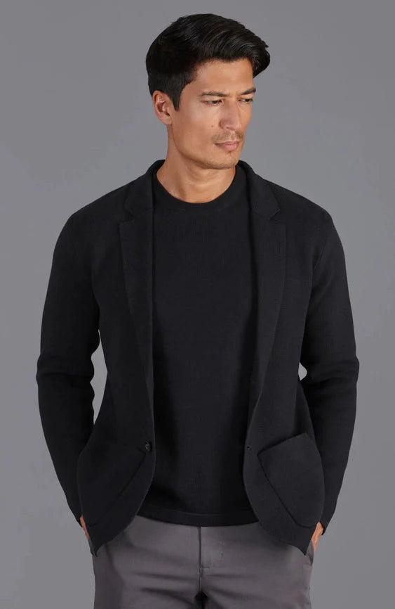 Mens Midweight Cotton Deconstructed Knitted Blazer Black