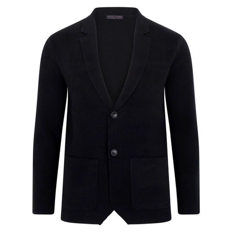 Mens Midweight Cotton Deconstructed Knitted Blazer Black
