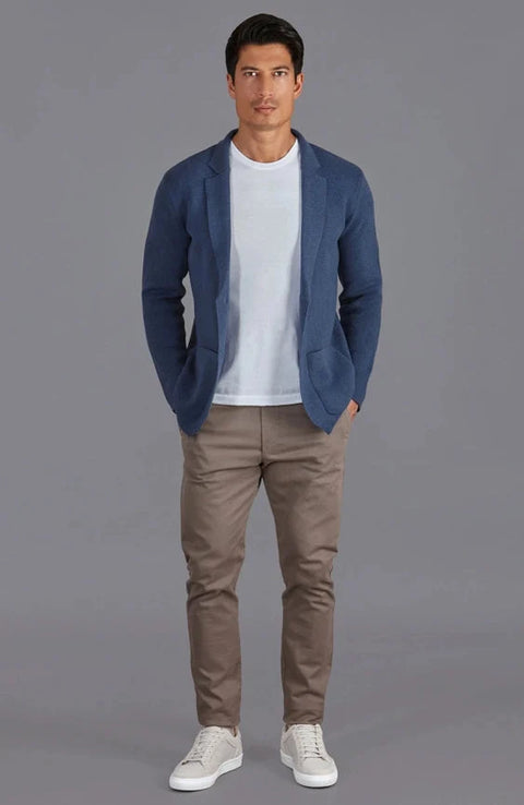 Mens Midweight Cotton Deconstructed Knitted Blazer  Blue Melange