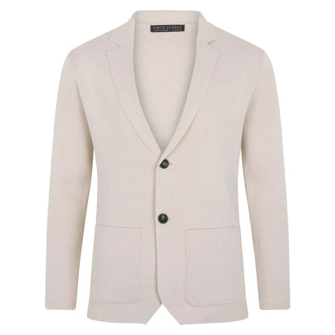 Mens Midweight Cotton Deconstructed Knitted Blazer Ecru