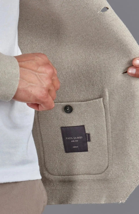 Mens Midweight Cotton Deconstructed Knitted Blazer Fawn