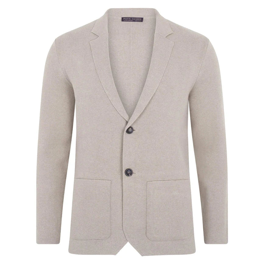 Mens Midweight Cotton Deconstructed Knitted Blazer Fawn