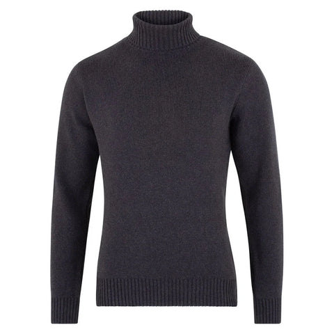 Mens Midweight Cotton Fitted Submariner Roll Neck Jumper Anthracite Grey