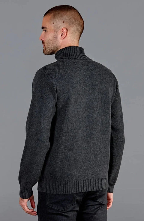 Mens Midweight Cotton Fitted Submariner Roll Neck Jumper Anthracite Grey