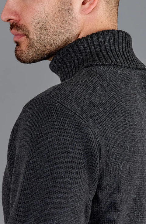 Mens Midweight Cotton Fitted Submariner Roll Neck Jumper Anthracite Grey
