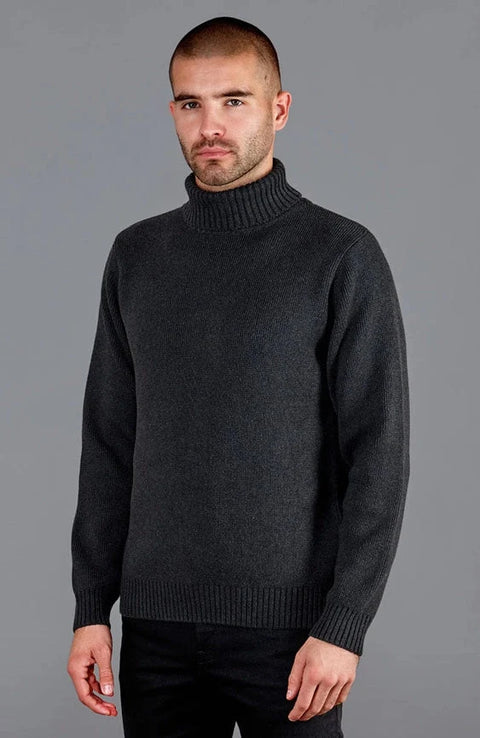 Mens Midweight Cotton Fitted Submariner Roll Neck Jumper Anthracite Grey
