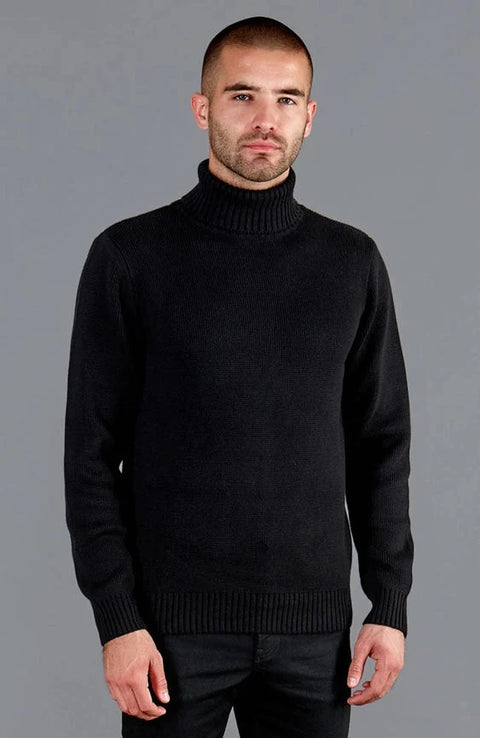 Mens Midweight Cotton Fitted Submariner Roll Neck Jumper Black