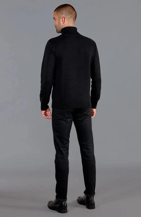 Mens Midweight Cotton Fitted Submariner Roll Neck Jumper Black