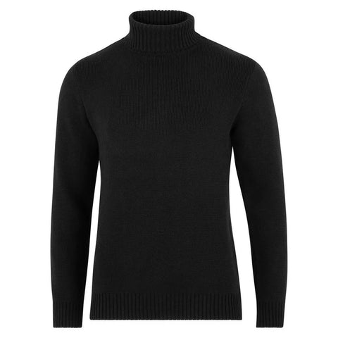 Mens Midweight Cotton Fitted Submariner Roll Neck Jumper Black