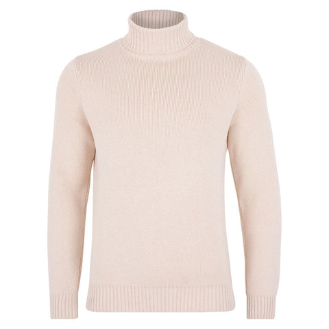 Mens Midweight Cotton Fitted Submariner Roll Neck Jumper Ecru