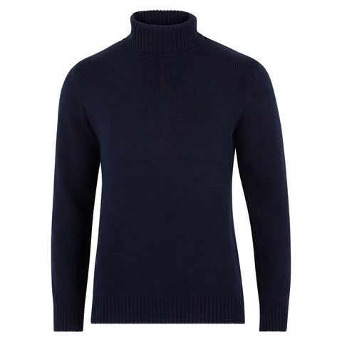 Mens Midweight Cotton Fitted Submariner Roll Neck Jumper Navy