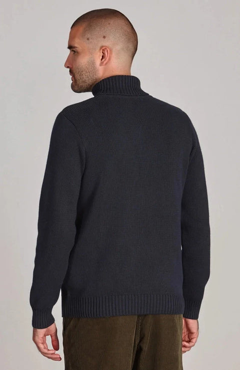 Mens Midweight Cotton Fitted Submariner Roll Neck Jumper Navy