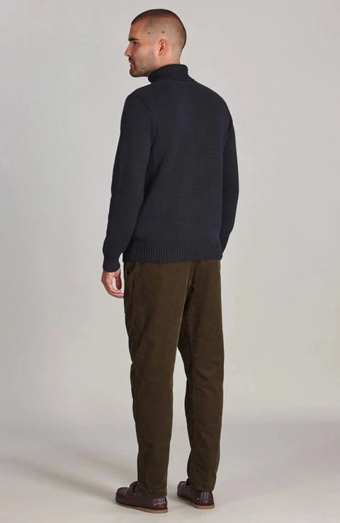 Mens Midweight Cotton Fitted Submariner Roll Neck Jumper Navy