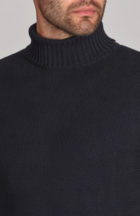 Mens Midweight Cotton Fitted Submariner Roll Neck Jumper Navy