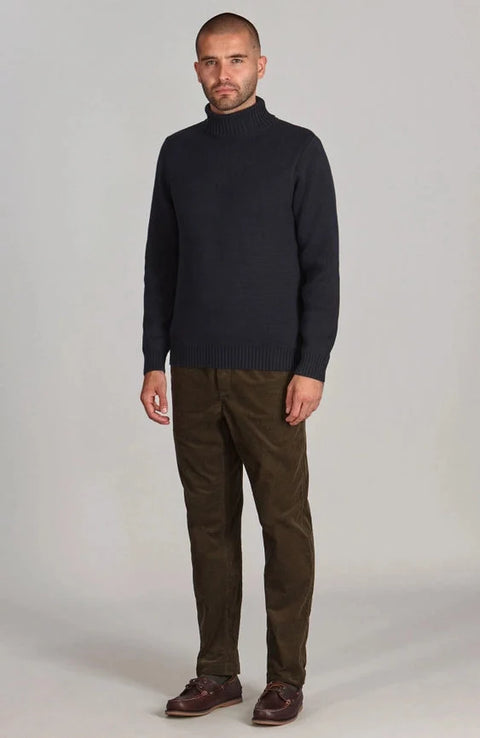 Mens Midweight Cotton Fitted Submariner Roll Neck Jumper Navy