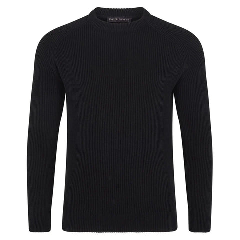 Mens Midweight Cotton Ribbed Crew Neck Jumper