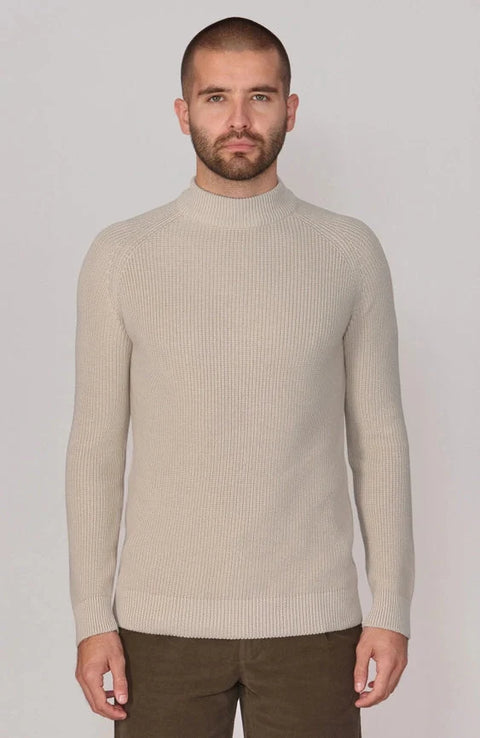 Mens Midweight Cotton Ribbed Mock Turtle Neck Jumper Birch