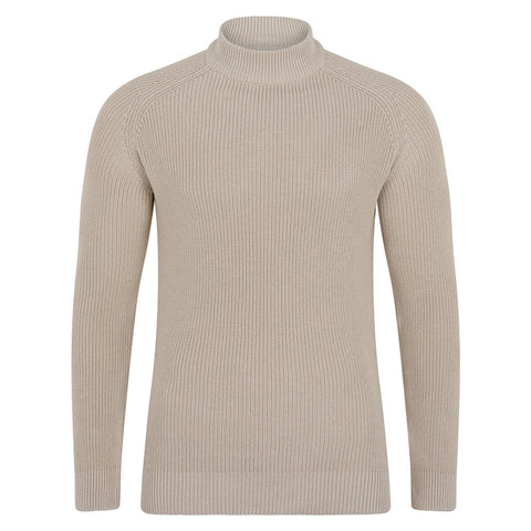 Mens Midweight Cotton Ribbed Mock Turtle Neck Jumper Birch