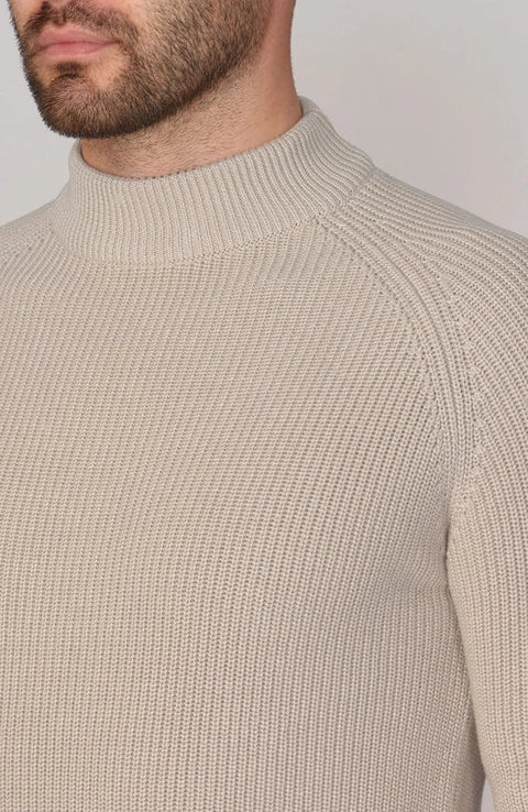 Mens Midweight Cotton Ribbed Mock Turtle Neck Jumper Birch
