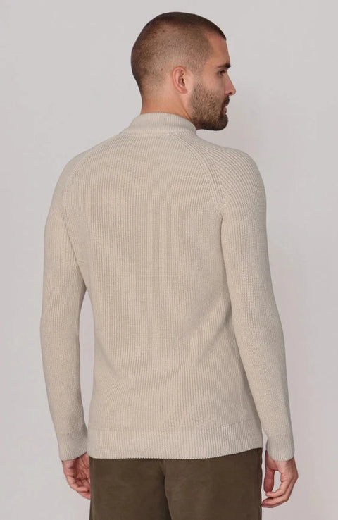 Mens Midweight Cotton Ribbed Mock Turtle Neck Jumper Birch
