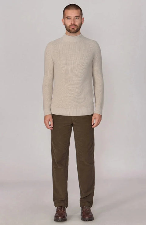 Mens Midweight Cotton Ribbed Mock Turtle Neck Jumper Birch