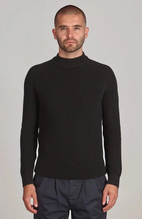 Mens Midweight Cotton Ribbed Mock Turtle Neck Jumper Black